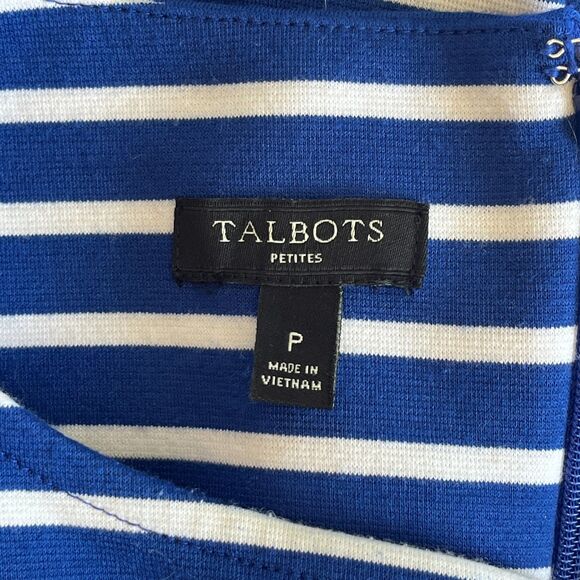 Talbots Blue White Striped Fit & Flare Dress Petite Nautical Preppy Sleeveless - Picture 5 of 5